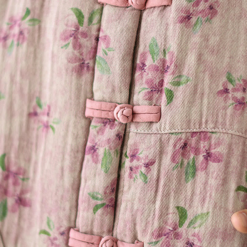 Women's Long Sleeve Thermal Cotton Printed Florwer Pattern Jacket With Pockets