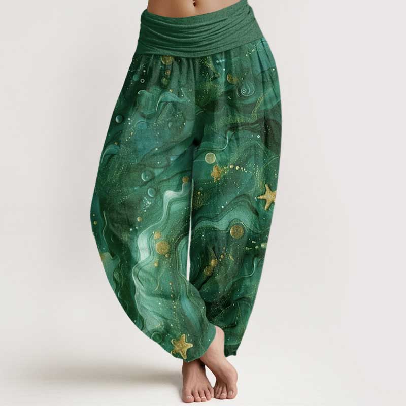 Cotton Oceanic Golde Star Pattern Women's Elastic Waist Harem Pants