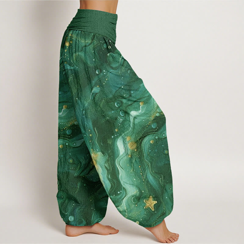 Cotton Oceanic Golde Star Pattern Women's Elastic Waist Harem Pants