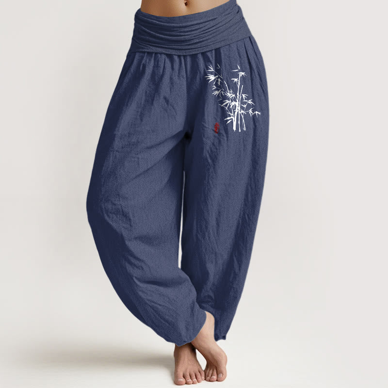 Cotton Bamboo Print Elastic Waist Meditation Harem Pants
