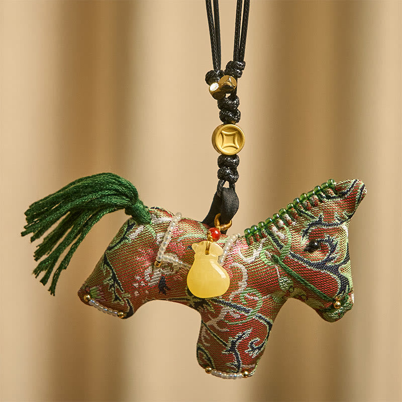 Year of the Horse Shu Brocade Silk Curly Grass Pomegranate Pattern Hanging Decoration