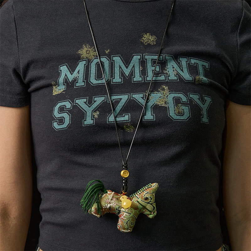 Year of the Horse Shu Brocade Silk Curly Grass Pomegranate Pattern Hanging Decoration