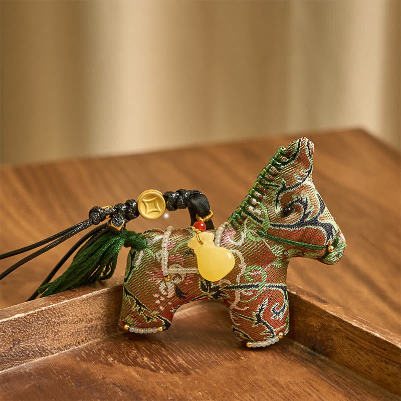 Year of the Horse Shu Brocade Silk Curly Grass Pomegranate Pattern Hanging Decoration