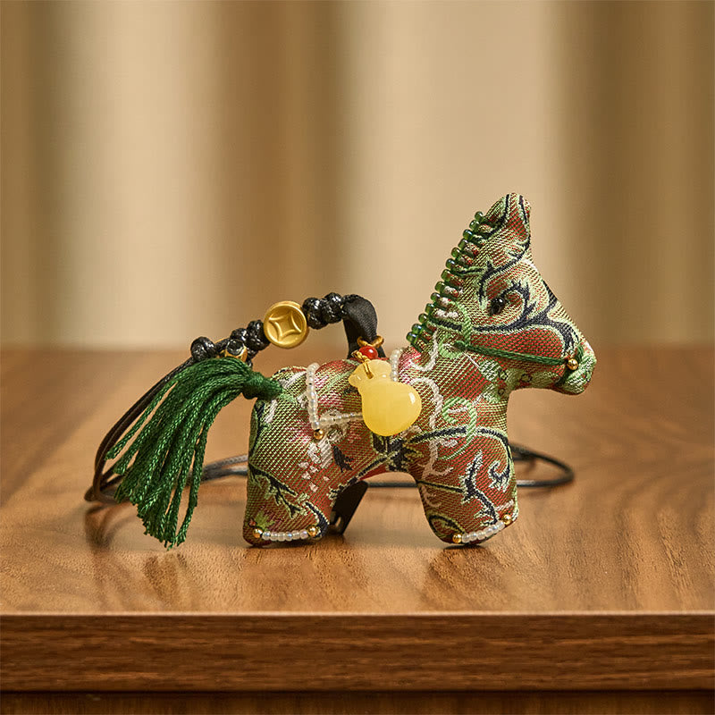 Year of the Horse Shu Brocade Silk Curly Grass Pomegranate Pattern Hanging Decoration