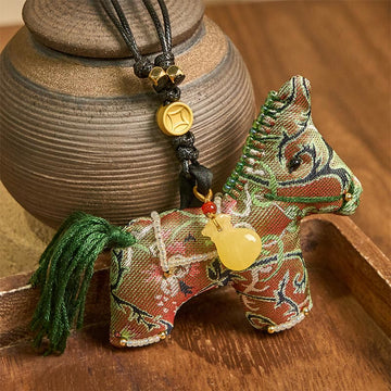 Year of the Horse Shu Brocade Silk Curly Grass Pomegranate Pattern Hanging Decoration