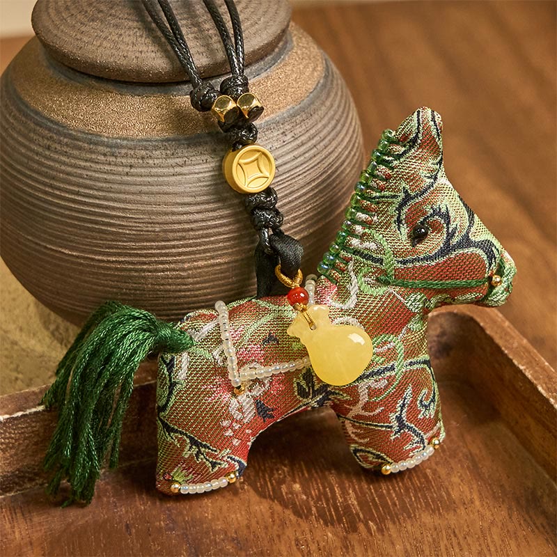 Year of the Horse Shu Brocade Silk Curly Grass Pomegranate Pattern Hanging Decoration