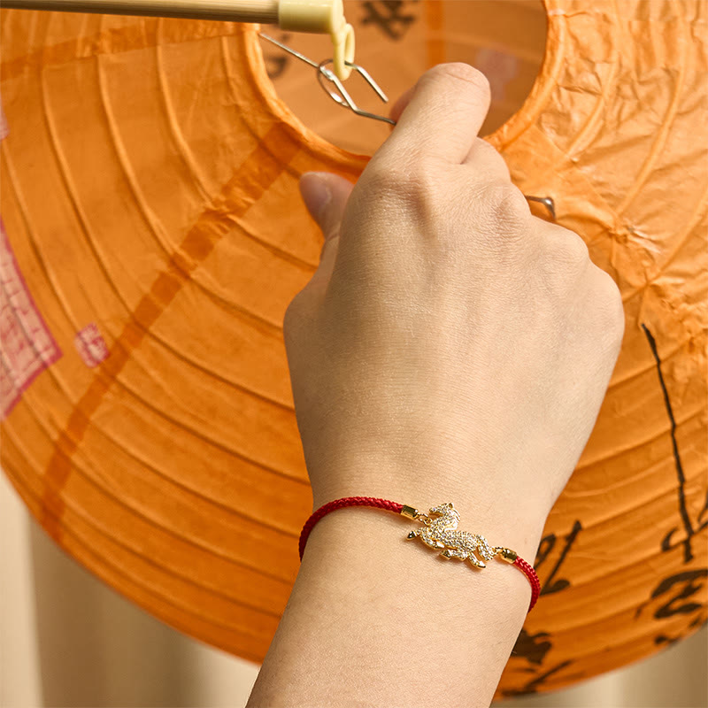18K Gold Plated 925 Sterling Silver Red String Horse Bracelet with Zircon