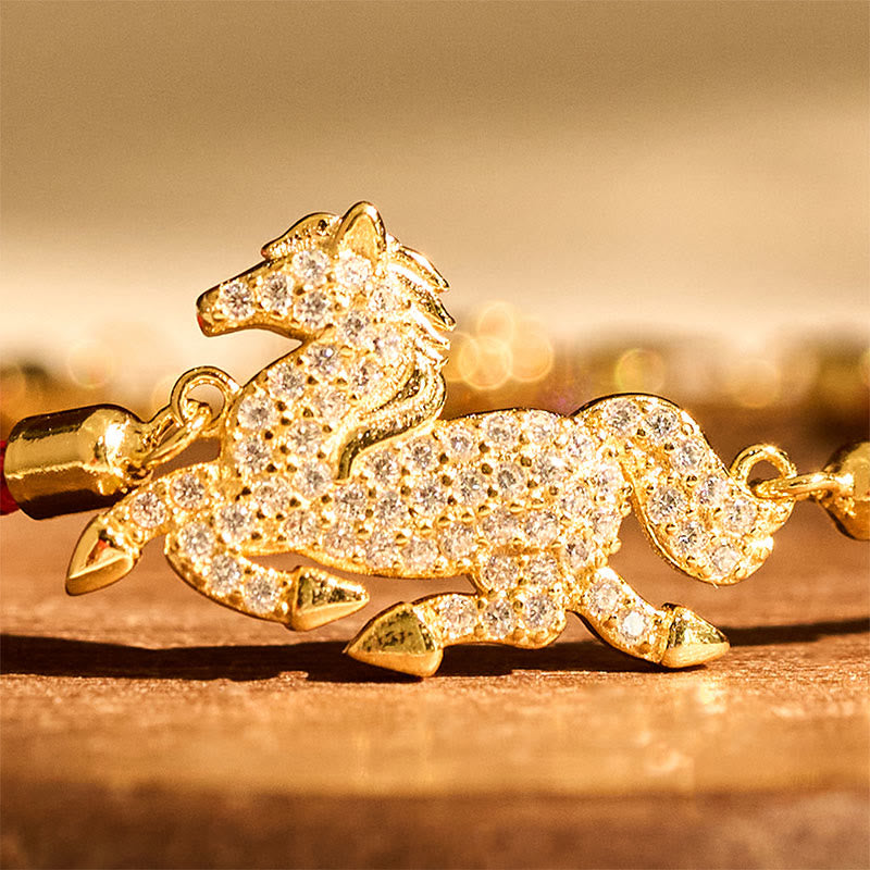 18K Gold Plated 925 Sterling Silver Red String Horse Bracelet with Zircon