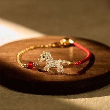 18k Gold & Sterling Silver Year of the Horse Red String Zircon Adjustable Bracelet
