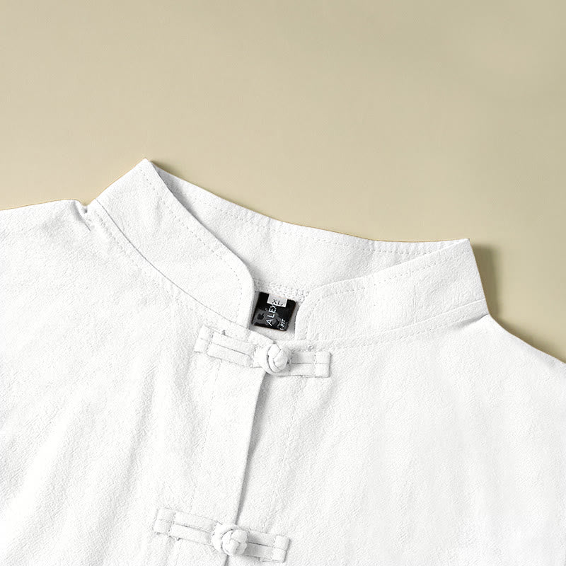 Ethnic Frog-Button Long Sleeve Stand Collar Women's Cotton Shirt With Pockets