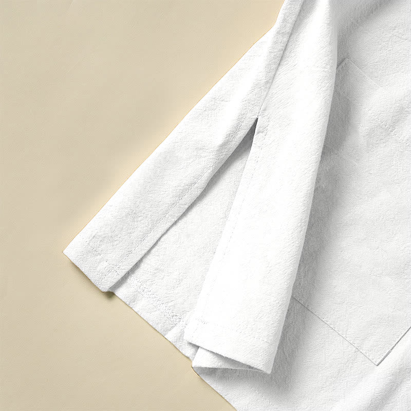 Ethnic Frog-Button Long Sleeve Stand Collar Women's Cotton Shirt With Pockets
