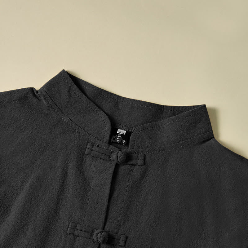 Ethnic Frog-Button Long Sleeve Stand Collar Women's Cotton Shirt With Pockets