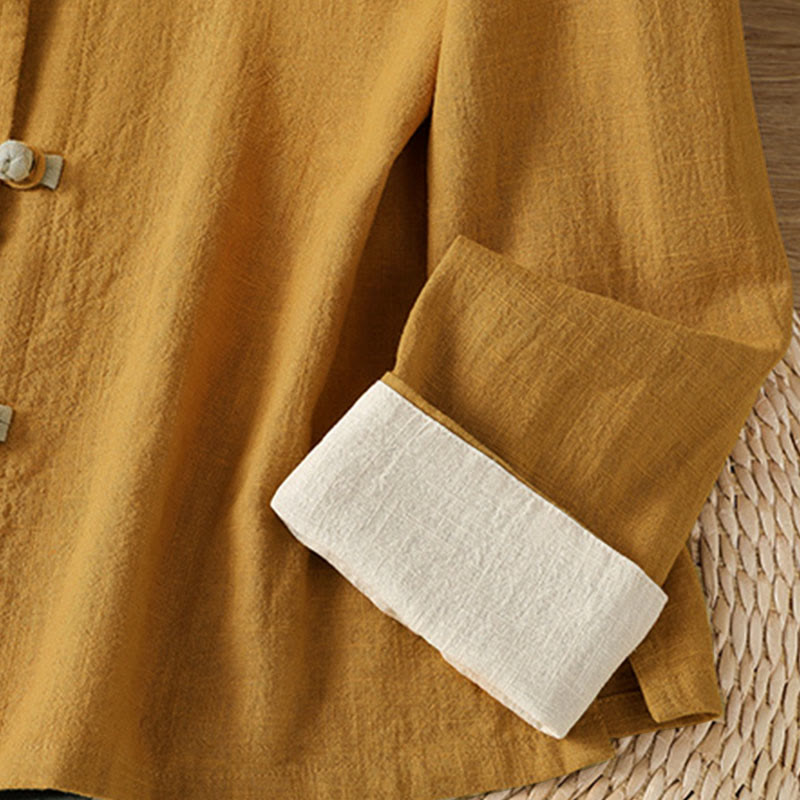 Breathable Linen Frog-Button Long Sleeve Meditation Shirt