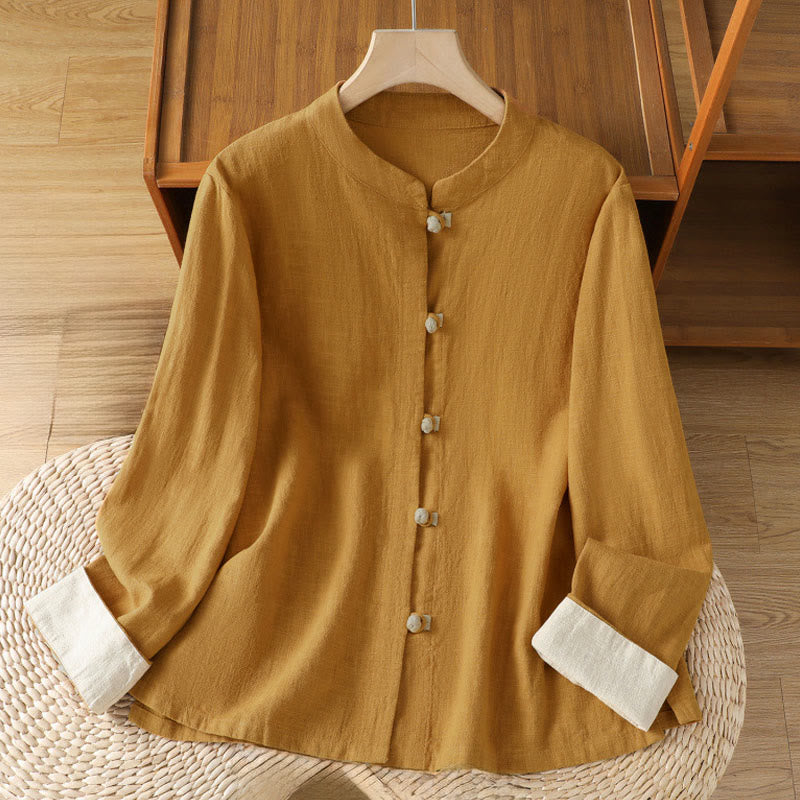 Breathable Linen Frog-Button Long Sleeve Meditation Shirt