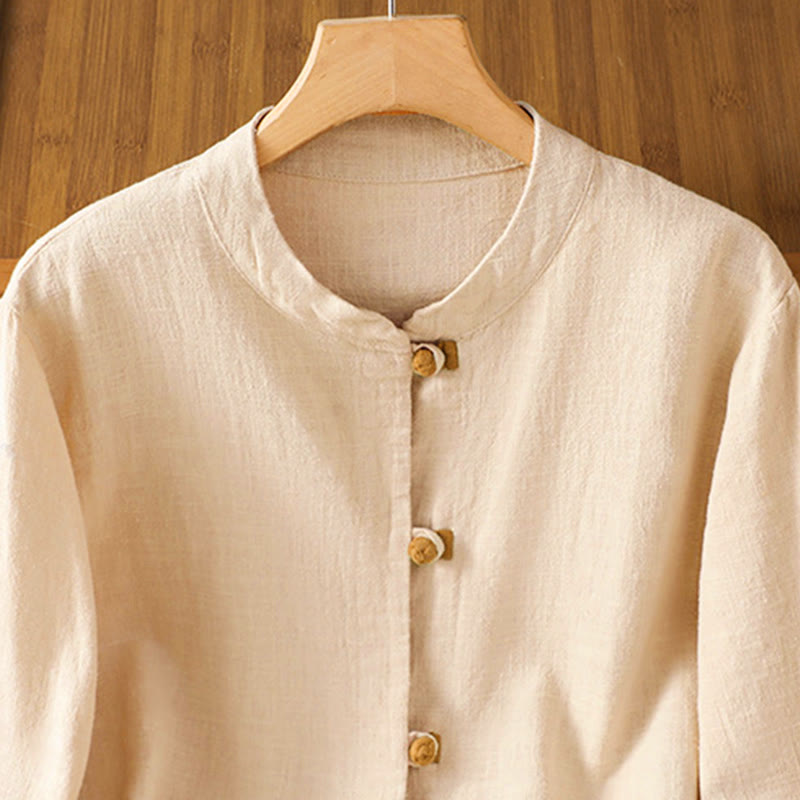 Breathable Linen Frog-Button Long Sleeve Meditation Shirt