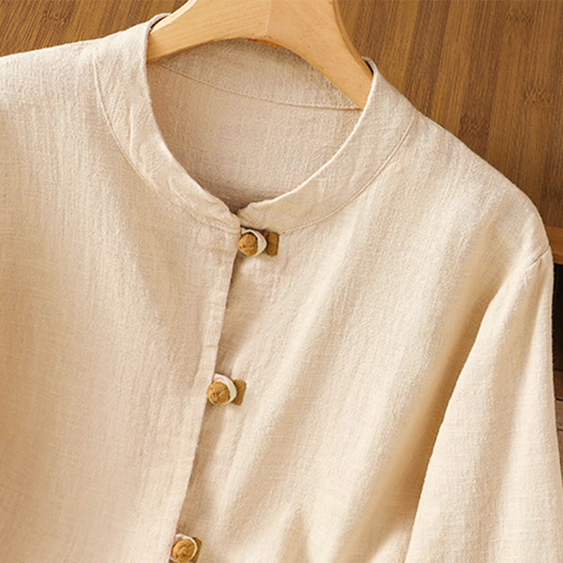 Breathable Linen Frog-Button Long Sleeve Meditation Shirt