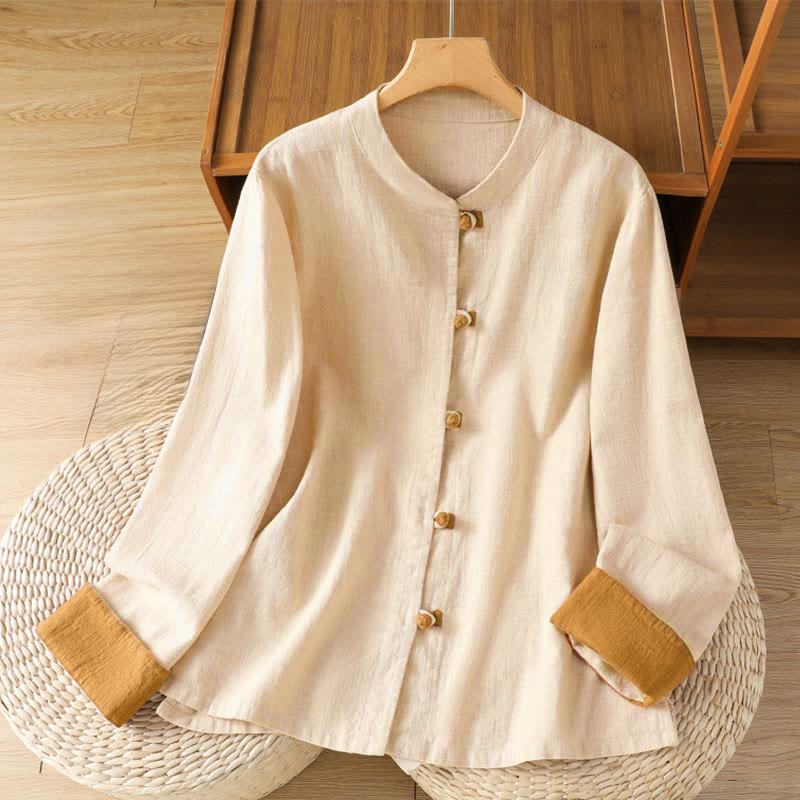 Breathable Linen Frog-Button Long Sleeve Meditation Shirt