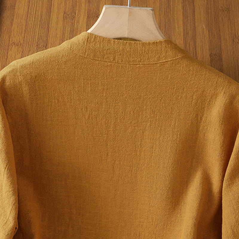 Breathable Linen Frog-Button Long Sleeve Meditation Shirt