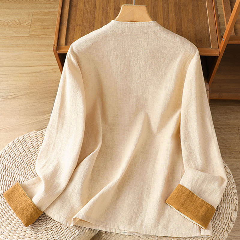 Breathable Linen Frog-Button Long Sleeve Meditation Shirt