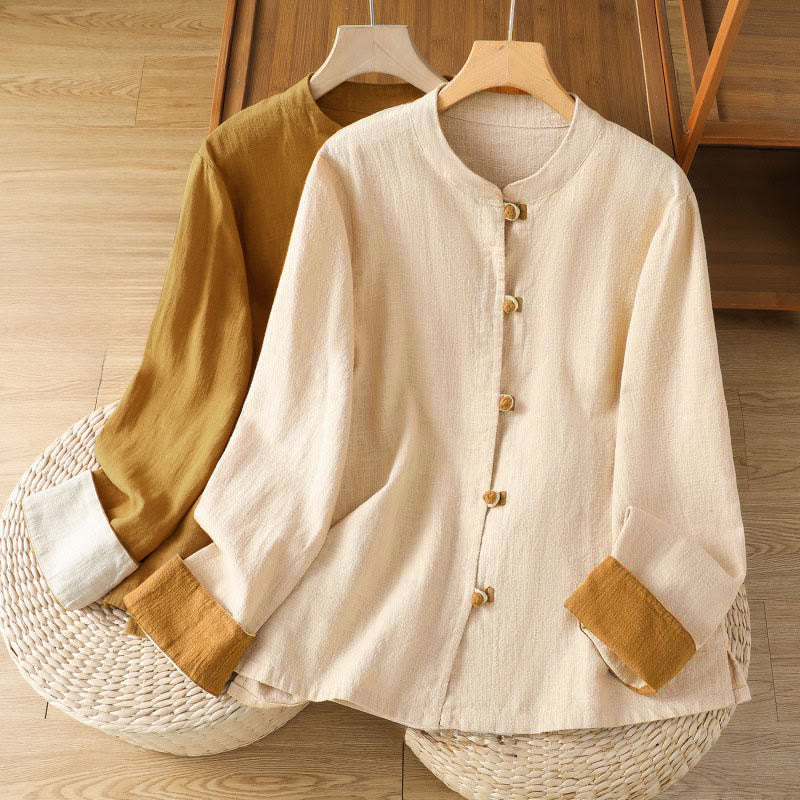 Breathable Linen Frog-Button Long Sleeve Meditation Shirt