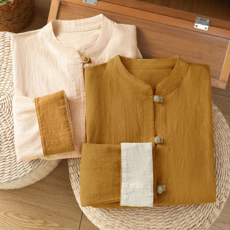 Breathable Linen Frog-Button Long Sleeve Meditation Shirt