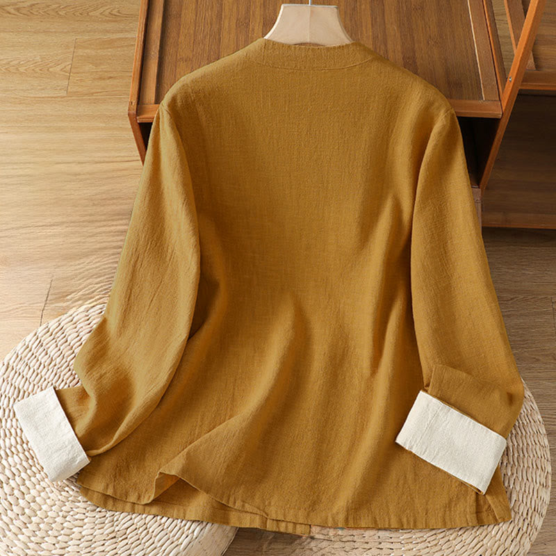 Breathable Linen Frog-Button Long Sleeve Meditation Shirt