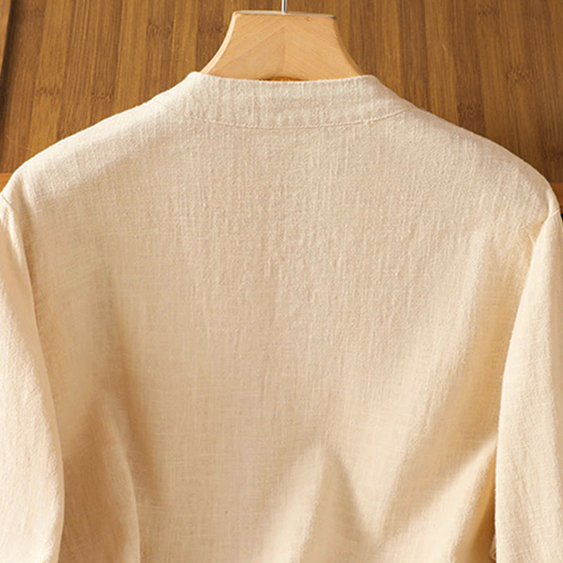 Breathable Linen Frog-Button Long Sleeve Meditation Shirt