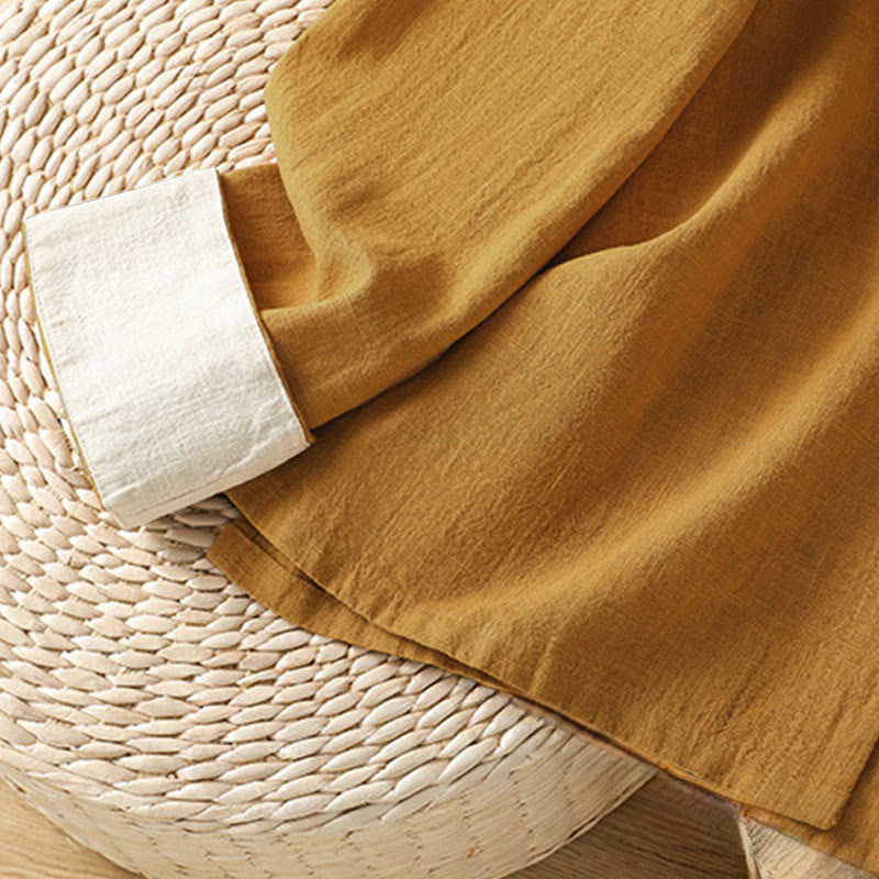 Breathable Linen Frog-Button Long Sleeve Meditation Shirt