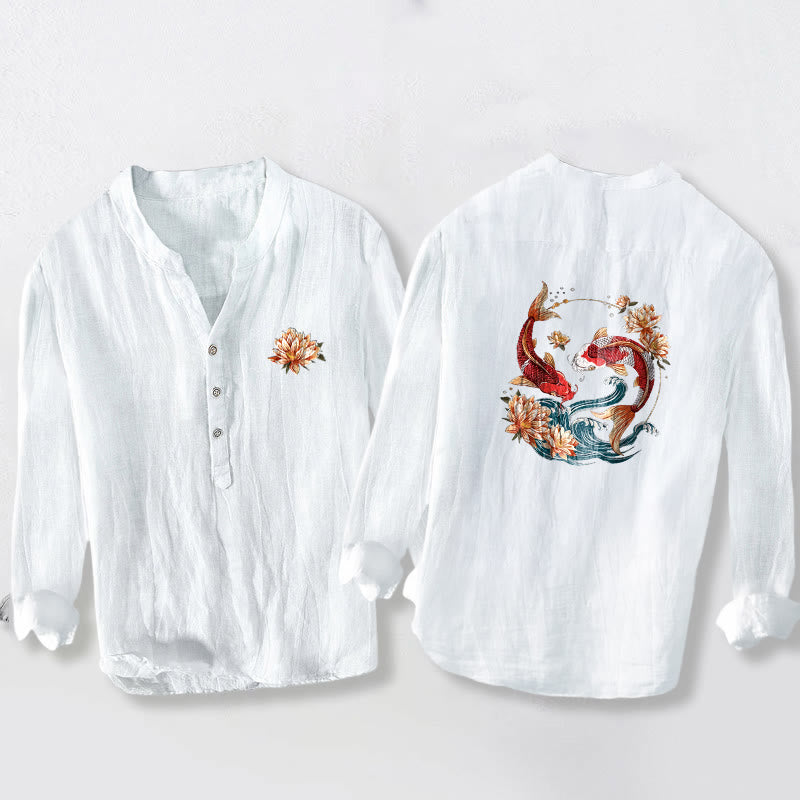 Cotton Linen Stand Collar Symbolic Print Mindful Shirt