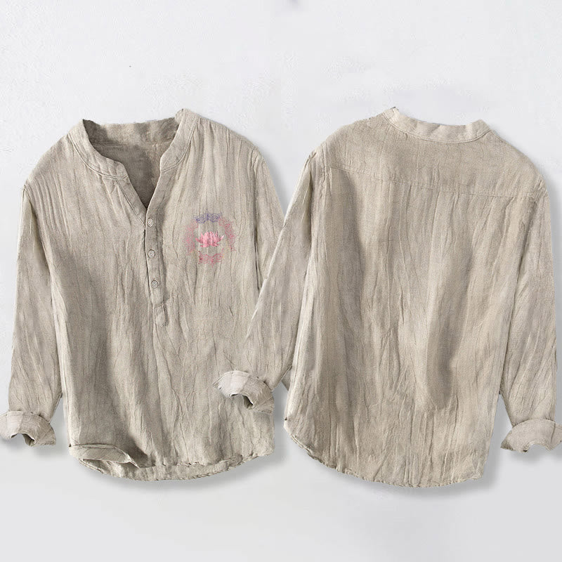 Cotton Linen Stand Collar Lotus Mandala Mindful Shirt