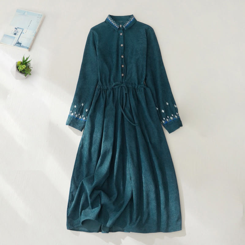Embroidered Floral Breathable Polyester Midi Dress for Mindful Living
