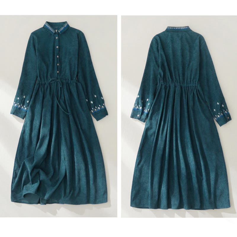 Embroidered Floral Breathable Polyester Midi Dress for Mindful Living