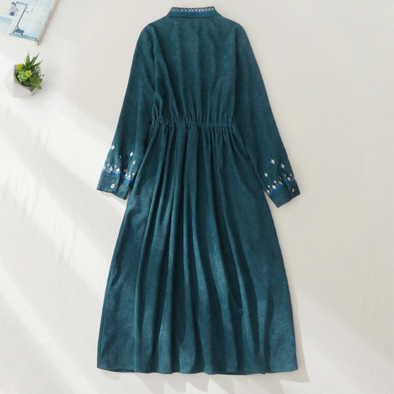 Embroidered Floral Breathable Polyester Midi Dress for Mindful Living