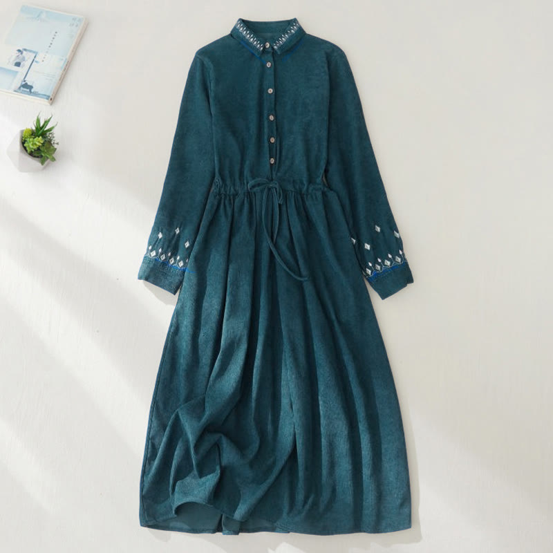 Embroidered Floral Breathable Polyester Midi Dress for Mindful Living