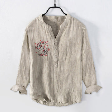 Cotton Linen Stand Collar Yin Yang Balance Men's Shirt