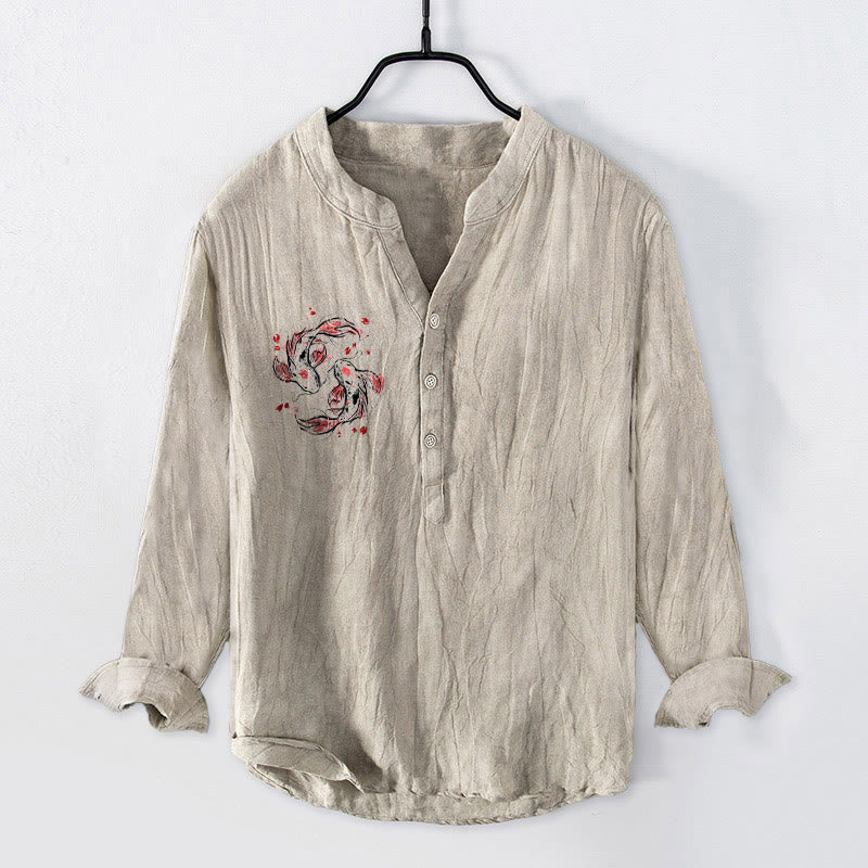 Cotton Linen Stand Collar Yin Yang Balance Men's Shirt