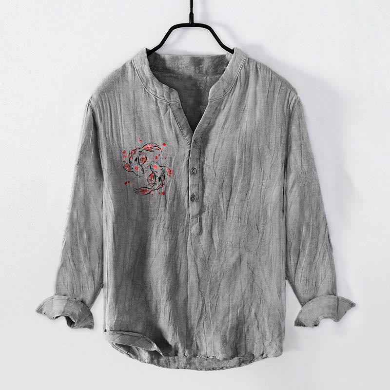 Cotton Linen Stand Collar Yin Yang Balance Men's Shirt