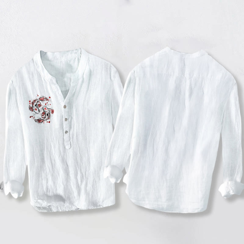 Cotton Linen Stand Collar Yin Yang Balance Men's Shirt