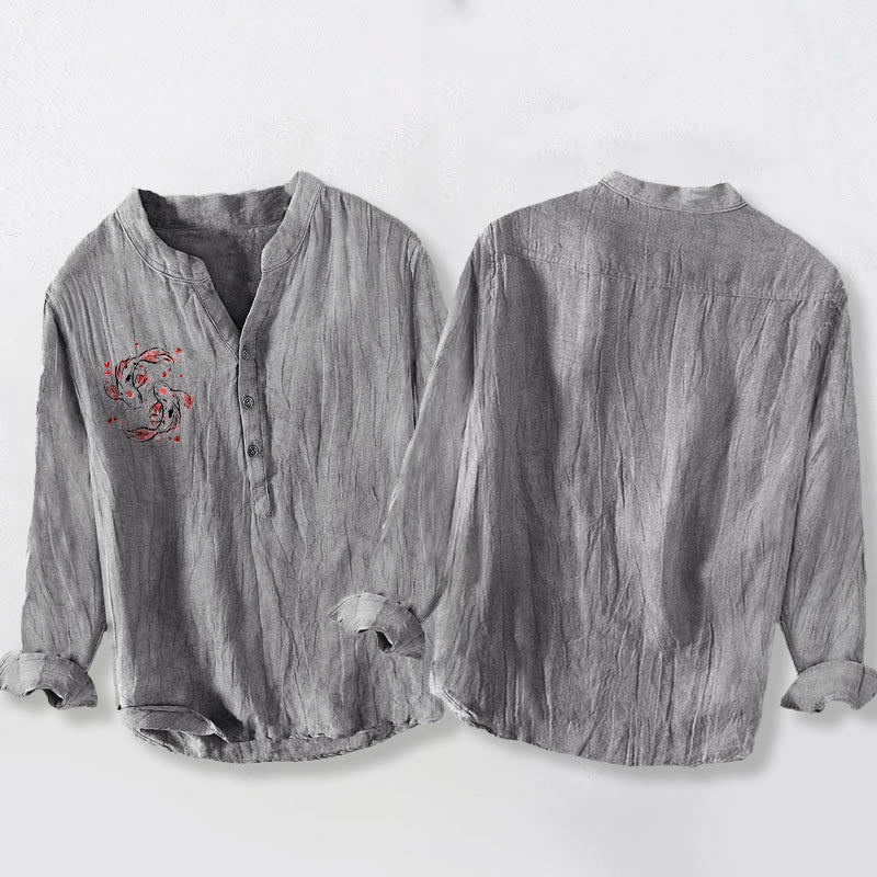 Cotton Linen Stand Collar Yin Yang Balance Men's Shirt