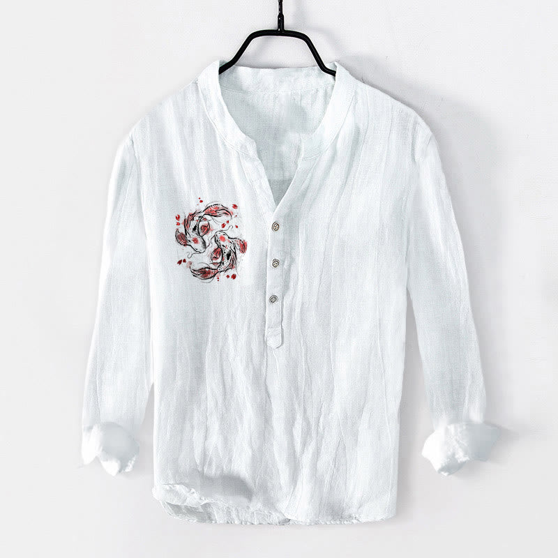 Cotton Linen Stand Collar Yin Yang Balance Men's Shirt