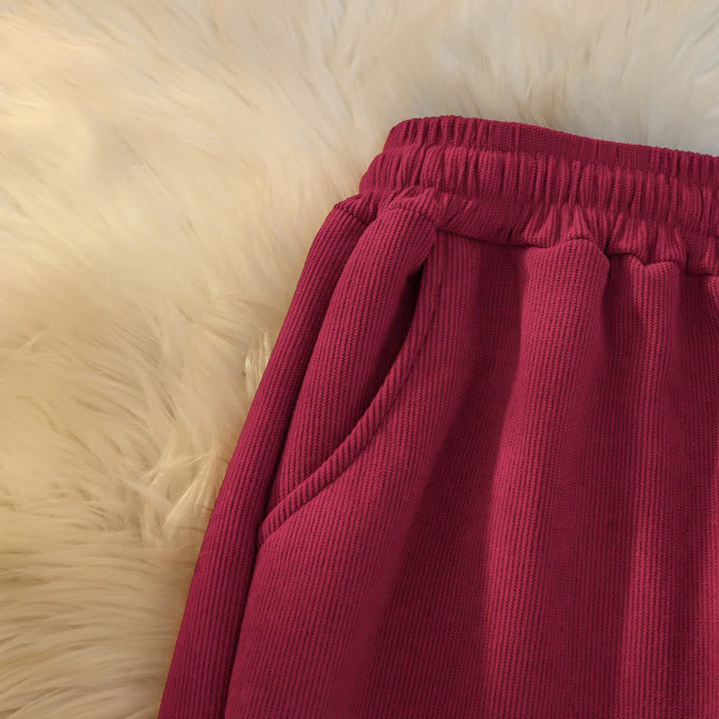 Women's Patchwork Cotton Corduroy Fleece-Lined Wide Leg Pants With Pockets