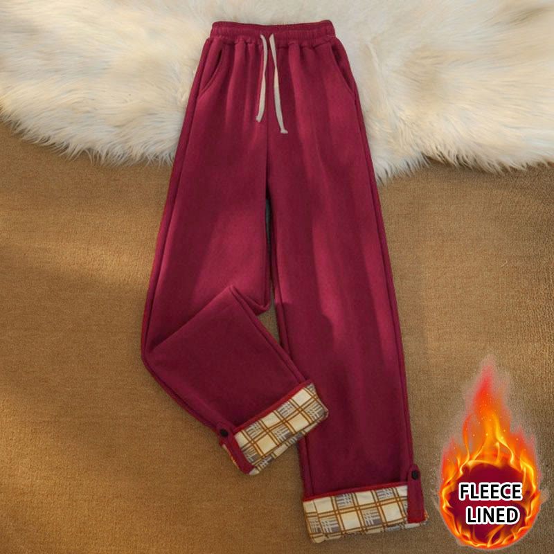 Women's Patchwork Cotton Corduroy Fleece-Lined Wide Leg Pants With Pockets