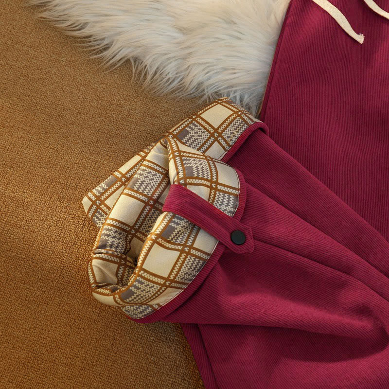 Women's Patchwork Cotton Corduroy Fleece-Lined Wide Leg Pants With Pockets