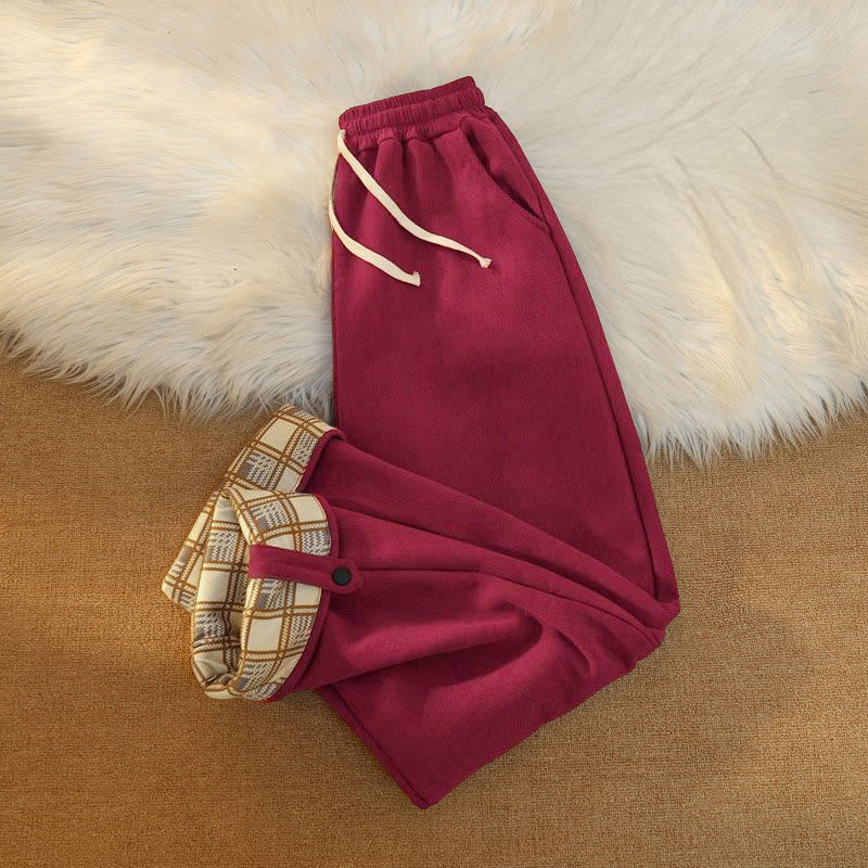 Women's Patchwork Cotton Corduroy Fleece-Lined Wide Leg Pants With Pockets