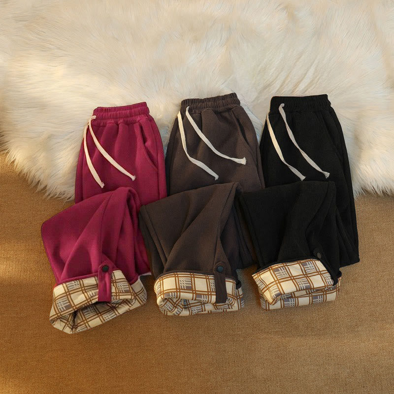 Women's Patchwork Cotton Corduroy Fleece-Lined Wide Leg Pants With Pockets