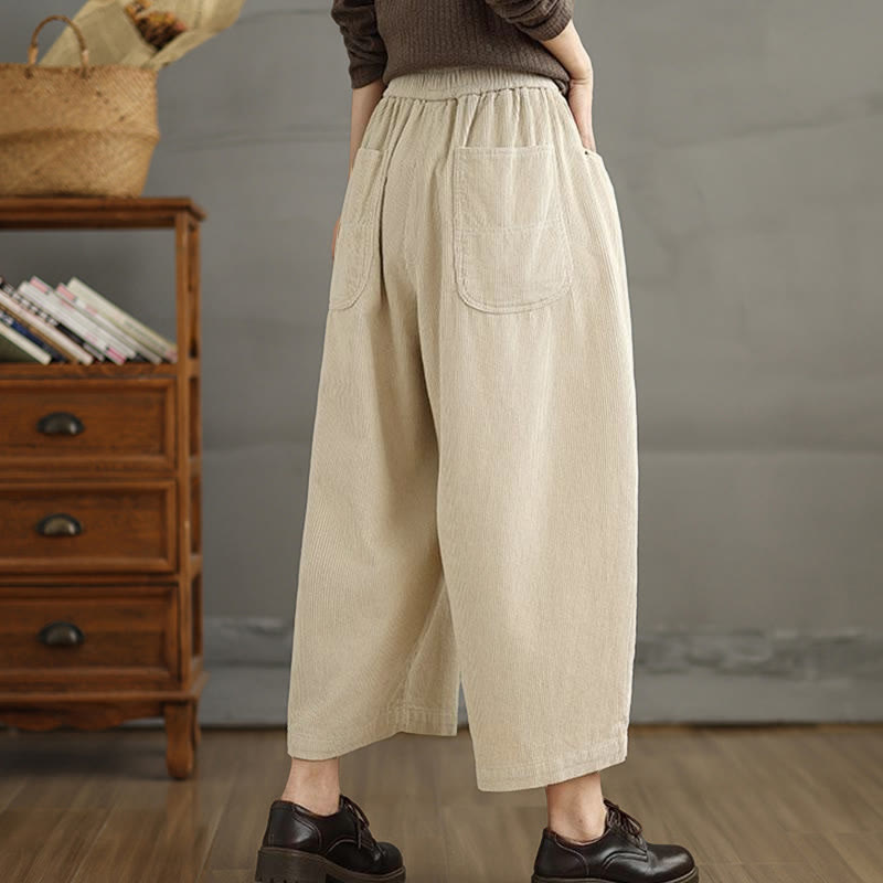 Women's Color Contrast Drawstring Design Corduroy Pants With Pockets