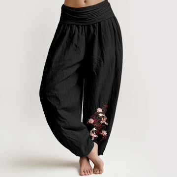 Pure Cotton Lotus Koi Print Mindful Movement Harem Pants