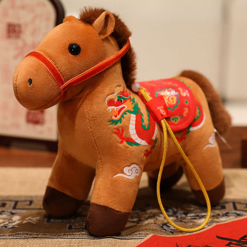 Year of the Horse Bamboo Dragon Lotus Phoenix Plush Doll Home Decoration