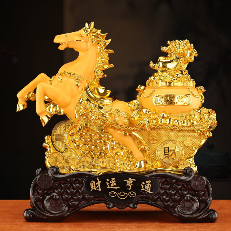 "Good Fortune" Year of the Horse Treasure Bowl Ingots Wealth Resin Home Decoration