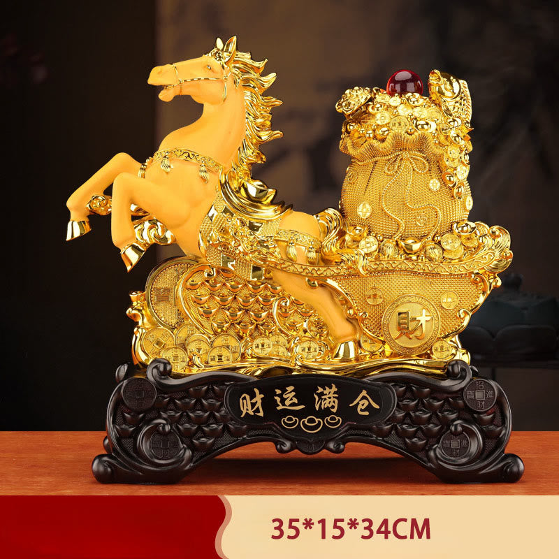 "Good Fortune" Year of the Horse Treasure Bowl Ingots Wealth Resin Home Decoration